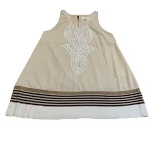 AGGÉL Knitwear Embroidered Boho Tunic Top - Beige, Size L